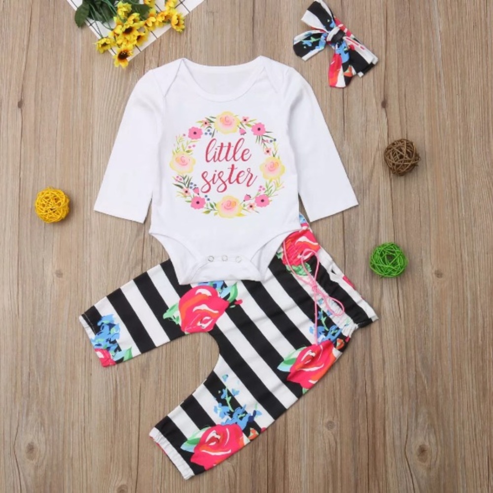 Girl’s Floral Shirt Pants Bow Outfit size 12-18m